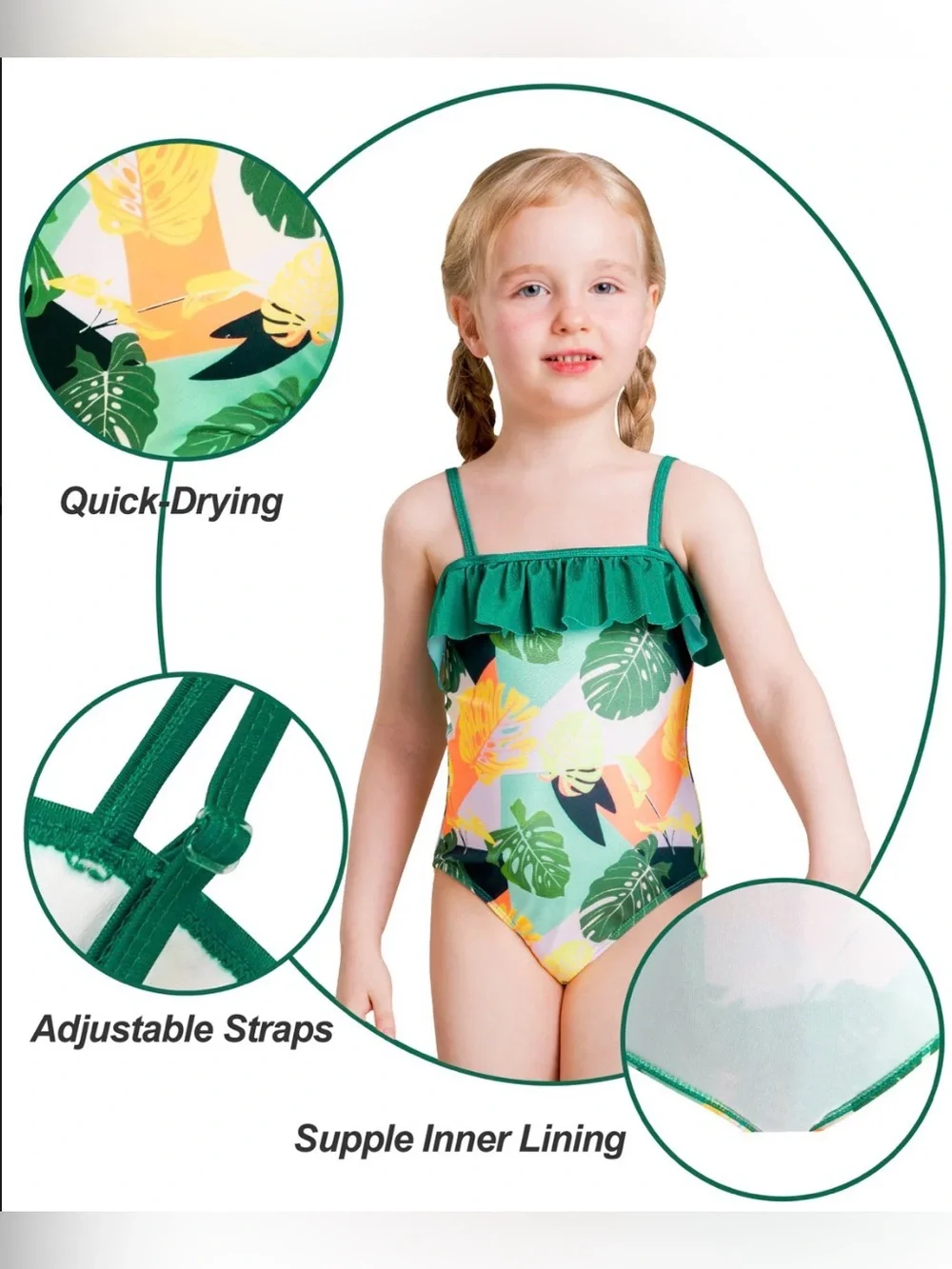 IKALI Girl’s' Tropical Print One-Piece Swimsuit NWOT Size 4T